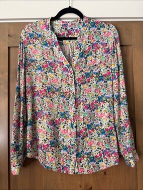 Kut From The Kloth Ditzy Floral Button Down crinkle Blouse womens S Pink Prairie